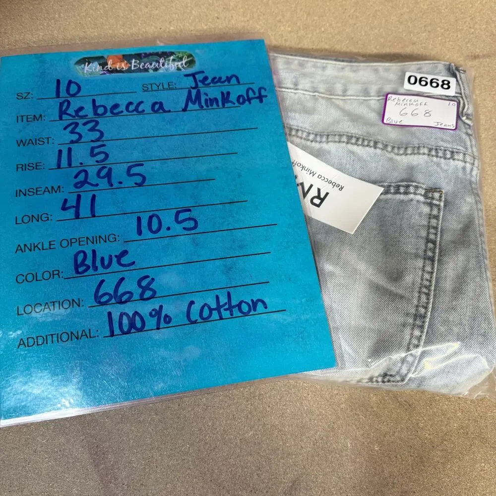 RM Rebecca Minkoff NWT SZ 10 Women's Wide Leg 100% Cotton Jeans Blue High Rise